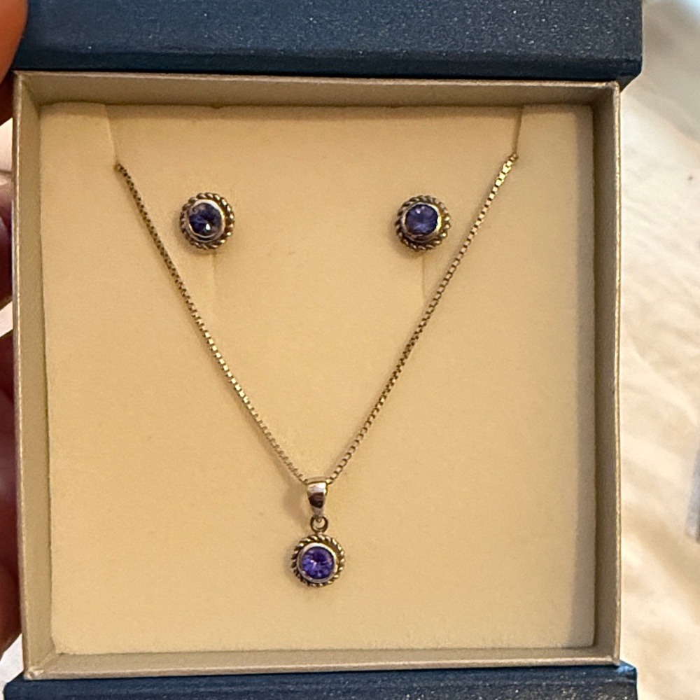 TANZANITE gemstone Silver Necklace and earrings set Pendant 100% authentic